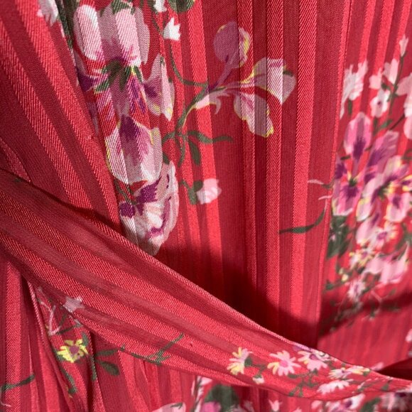 Loft Pleated Mini Dress Womens Small Floral Pink Green Belted Boho Cottagecore - Picture 9 of 9